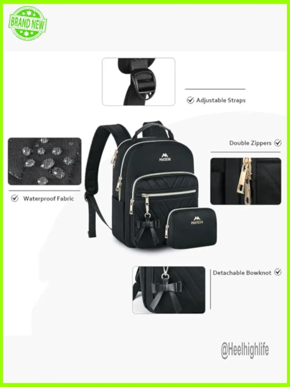 Waterproof Rolling Laptop Backpack with USB Port, 17.3 Inch Travel Daypack - Picture 3 of 7